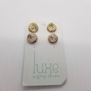 luxe eighty-three two pairs of druzy earrings pink and gold